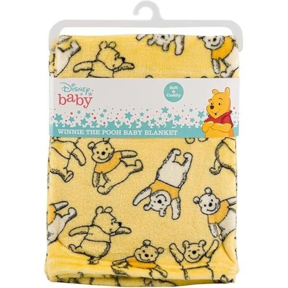 Disney Baby Blanket Lightweight Winnie the Pooh Bear Boys Girls Yellow Fleece